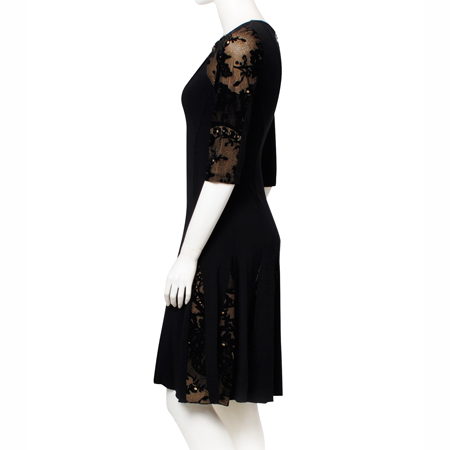 [SONIA FORTUNA] 소니아 포르투나레이스 7부 소매 드레스 블랙_시스루원피스